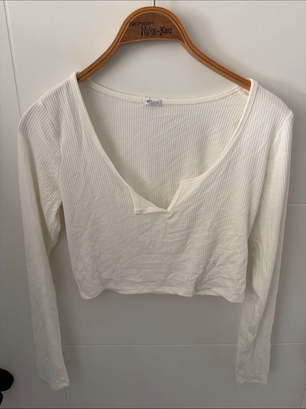 Garage Women's Ribbed Scoop Neck Long Sleeve Top - White size medium - Picture 2 of 6